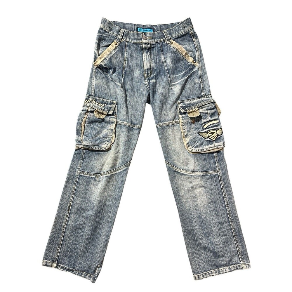 Y2K Gems Baby Spell Out Cargo Jeans hip hop Sz 16 Women’s Sz S